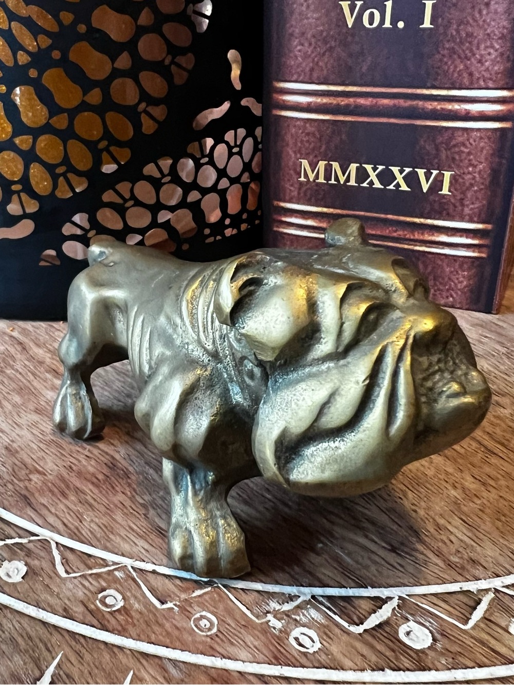 Brass Finish Bulldog Figurine Desk  paperweight  Vintage Office